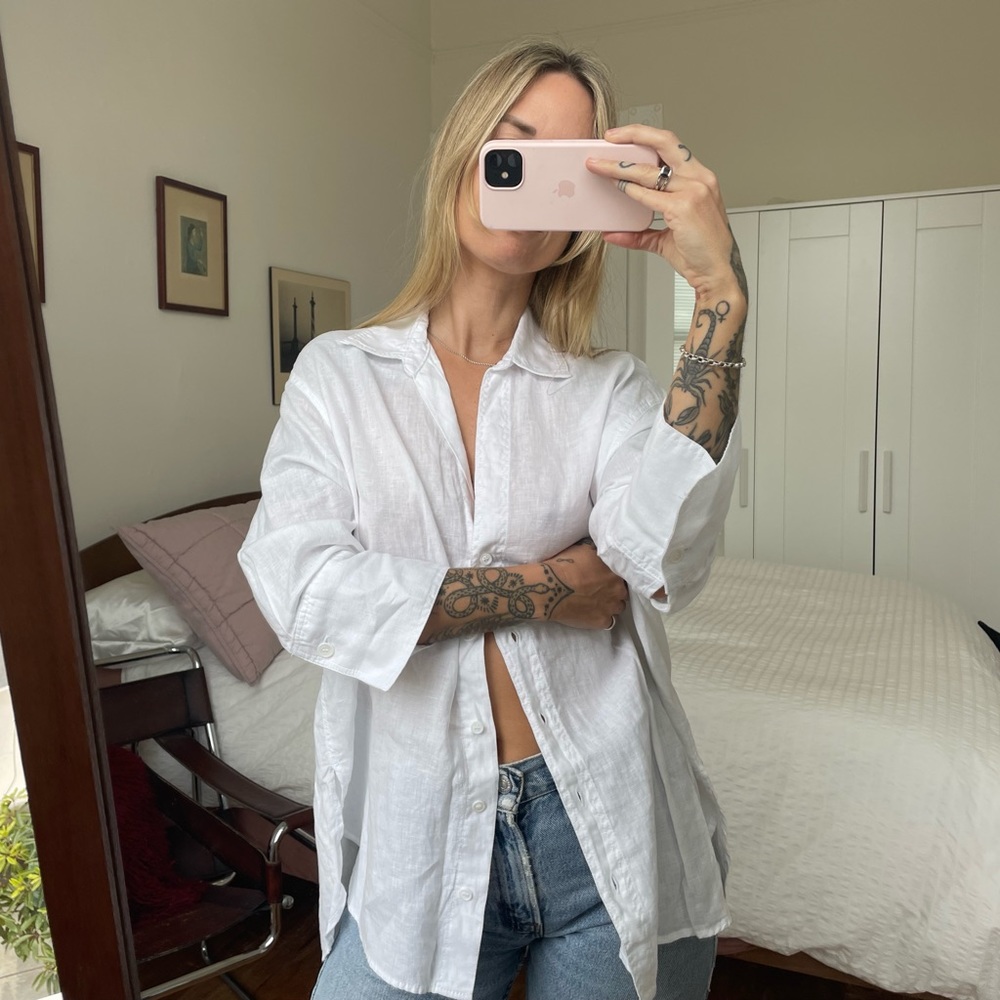 ZARA WHITE LINEN BUTTON UP SHIRT